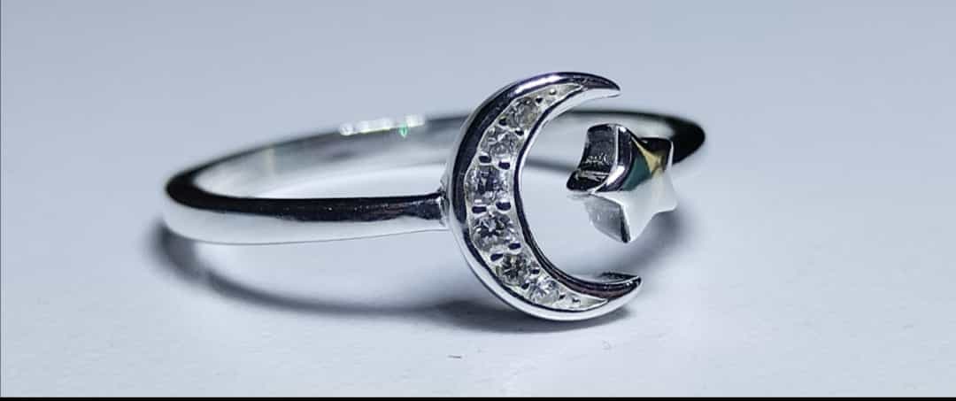 anillo estrella y luna en plata 925